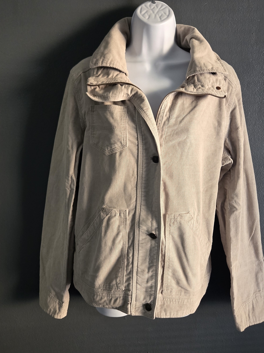 Eddie Bauer Full Zip Beige Cotton Corduroy Utility Women's Jacket M